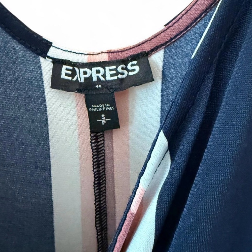 Express Striped Faux Wrap Asymmetrical Dress Navy Pink White Size Small Petite - Picture 4 of 11